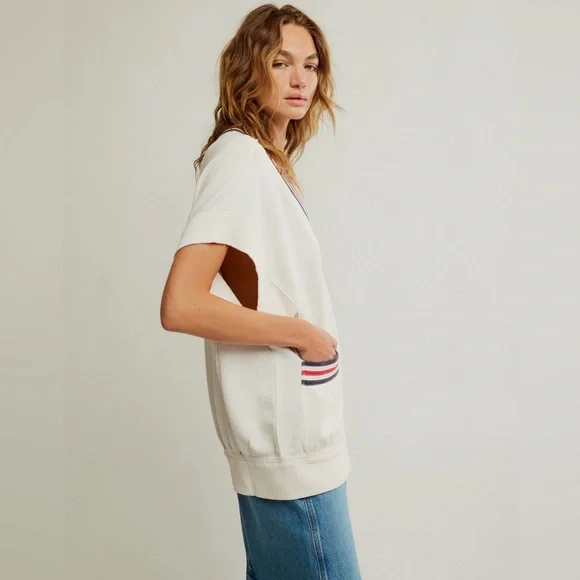 We The Free Free People Ivory Ivy Oversized V-Neck Sweater Vest Size Medium NWT - Picture 12 of 13